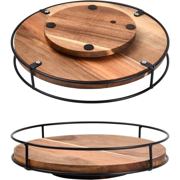 Plateau Tournant Epices Rangement Porte Epices Cuisine Bois Rond 25Cm Plateau Pivotant Placard Cuisine 360° Organisateur Epi[AT165]