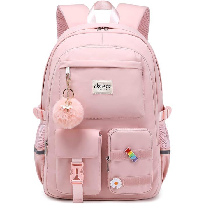 Cartable Fille Primaire Sac à Dos Scolaire Cartable Adolescent Grande Capacité Étanche Multi‑poches pour Collège Lycée - Rose