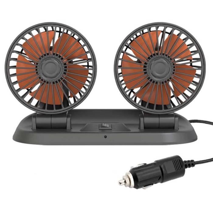 Ventilateur Double Tête Pour Voiture 12V - 12 Vitesses, Rotatif 360°, Silencieux, Câble 2.3m Pour Sièges Arrière