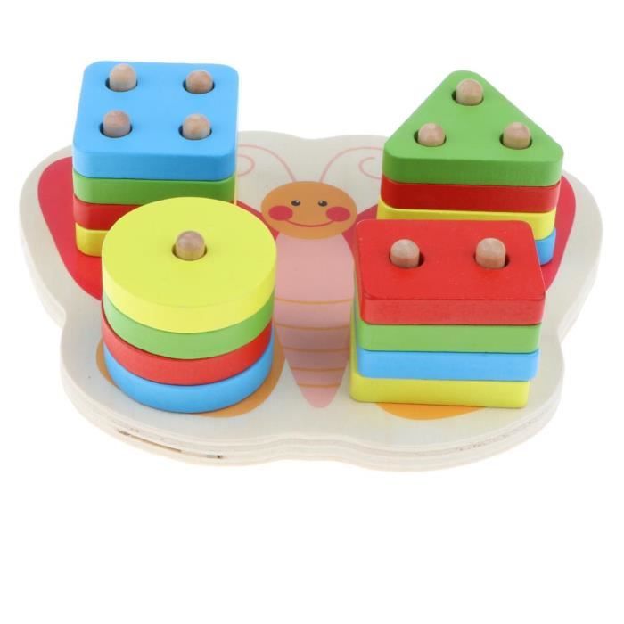 Puzzle Géométrique En Bois - Jouet éducatif Formes Et Couleurs Pour Bébé, Naturel Et Sécurisé