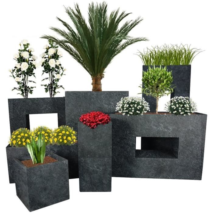 Pots de fleurs Pflanzwerk® Pot de Fleur Cube Jardinière Lava Anthracite 23x23x23cm *Résistant au Gel* *Protection UV* *Q 123989