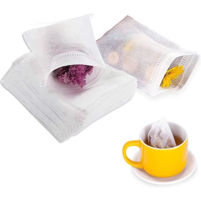 200 Sachets De Thé à Remplir Avec Cordon + 1 Cuillère - Taille 7x9 Cm, Tissu Non Tissé - Pour Thé, Café, Épices