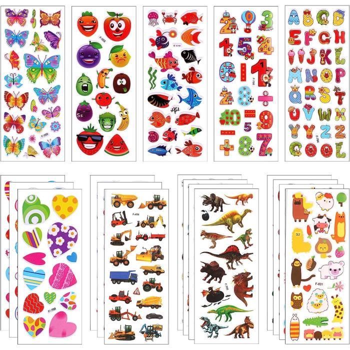 3220 Autocollants Enfants - Cœurs, étoiles, Chiffres Et Lettres Colorés