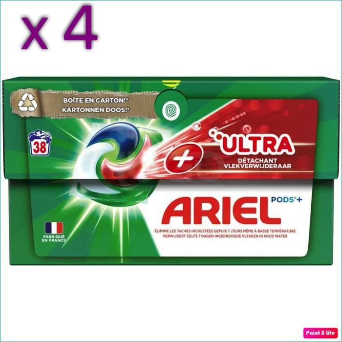 LOT DE 4 LESSIVES ARIEL PODS + ULTRA DETACHANT soit au total 152 doses