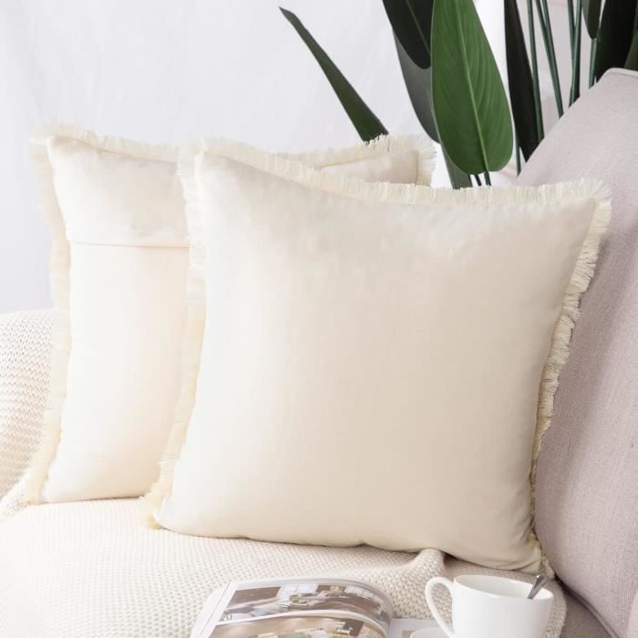 2 Housses De Coussin 45x45 Cm Super Douces Moelleuses - Décoration Canapé, Salon, Chambre - Crème Et Arc-en-Ciel