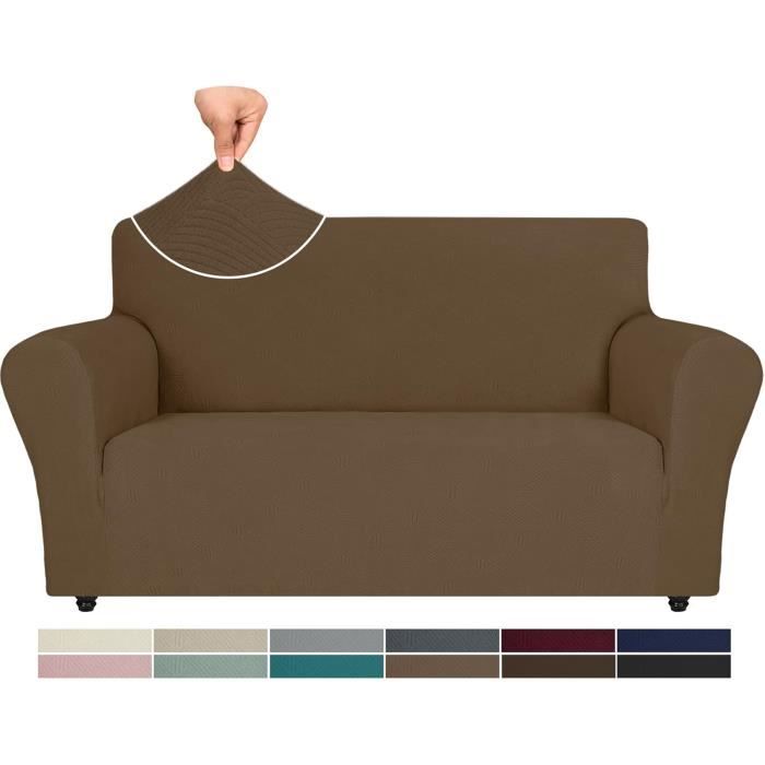 Housse canapé 2 places - Universelle extensible - Marron - Protection anti-poussière/chien - Déhoussable & lavable