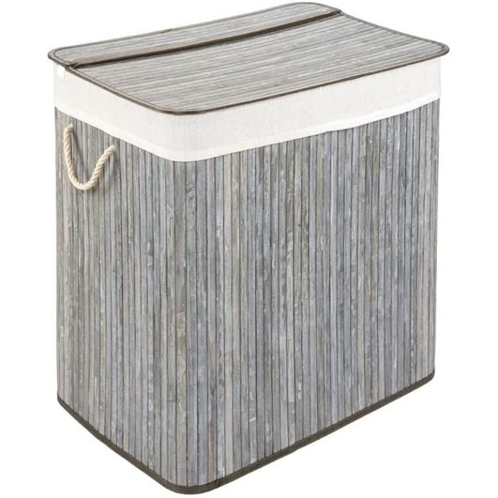 SONGMICS Panier à Linge Sale Avec Couvercle, Corbeille Linge Sale En Bambou Sac Interieur Amovible Et Lavable En Machine Poignees Volume 100l Buanderie Chambre Salon Blanc 71805073