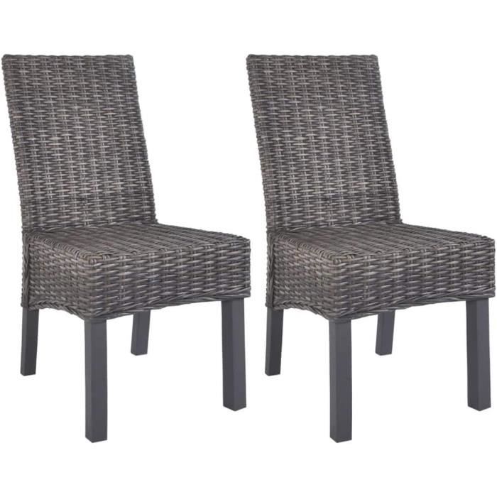 Chaise de Salle à Manger en Rotin Kubu Bois de Manguier - Gris - Lot de 2