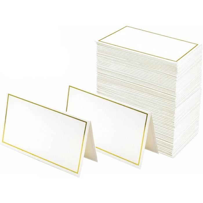 100 Marque-Places Mariage Élégantes Bordure Argent – Cartes Pliées 8,4x5,1 Cm – Papier Haut De Gamme