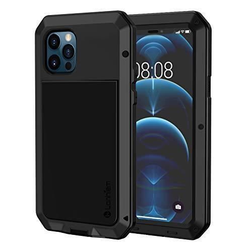 Lanhiem Coque iPhone 12 Coque iPhone 12 Pro [Antichoc] [Métal et Rigide] Militaire avec du Verre trempé Integrale Indestructible