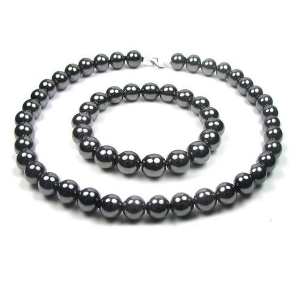 Parure EMMONS Collier & Bracelet Perles Pâte De Verre Blanche - Vintage - Occasion