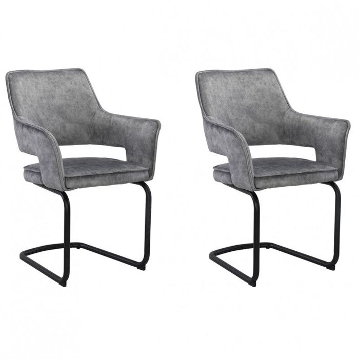 Lot de 2 chaises tissu gris clair et piétement en métal noir - RIO Meubletmoi Lot de 2 chaises tissu gris clair et piétement en métal noir - RIO Meubletmoi