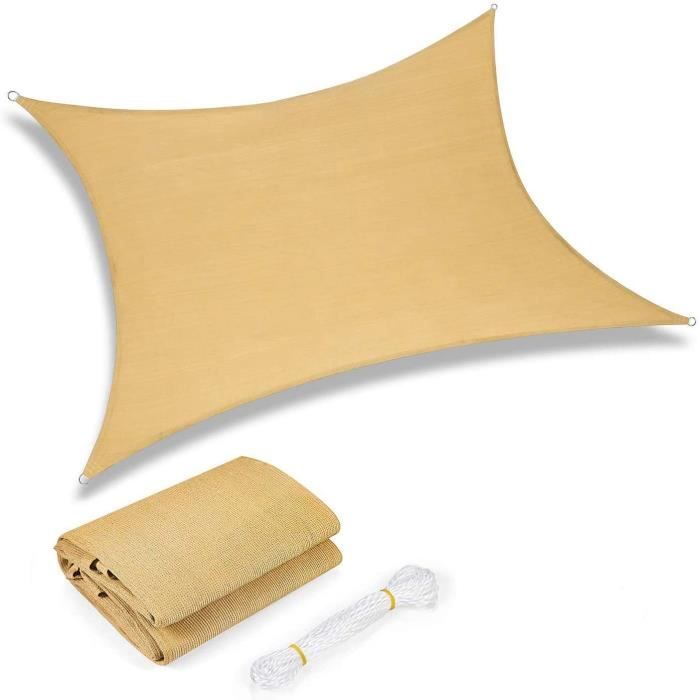 Voile D'Ombre Lumaland 3x4m - Protection UV 90% - HDPE Résistant - Pour Terrasse, Jardin, Balcon - Sable