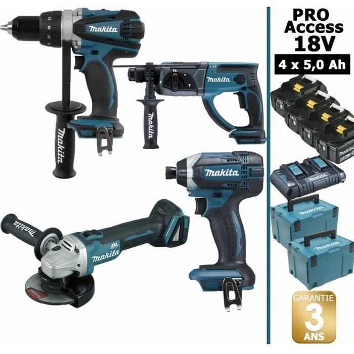 Makita Pack Pro 18v 5ah Perceuse 91nm Ddf458 Meuleuse 125mm Dga504 Perforateur 2j Dhr202 Visseuse A Achat Vente Pack De Machines Outil Makita Pack Pro 18v 5ah Cdiscount