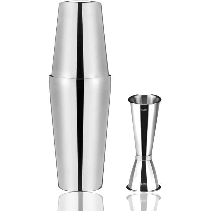 Set Shaker Boston In Acciaio Inox - 750ml E 600ml, Con Jigger Graduato 60ml, Per Cocktail