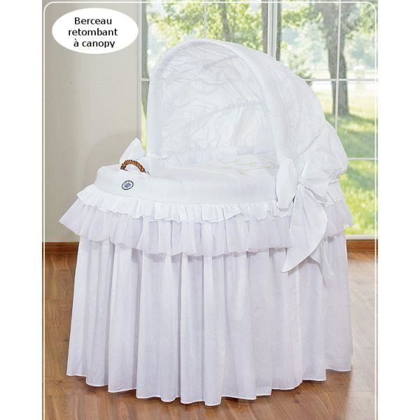 Berceau b/éb/é osier blanc complet textile blanc canopy coeurs