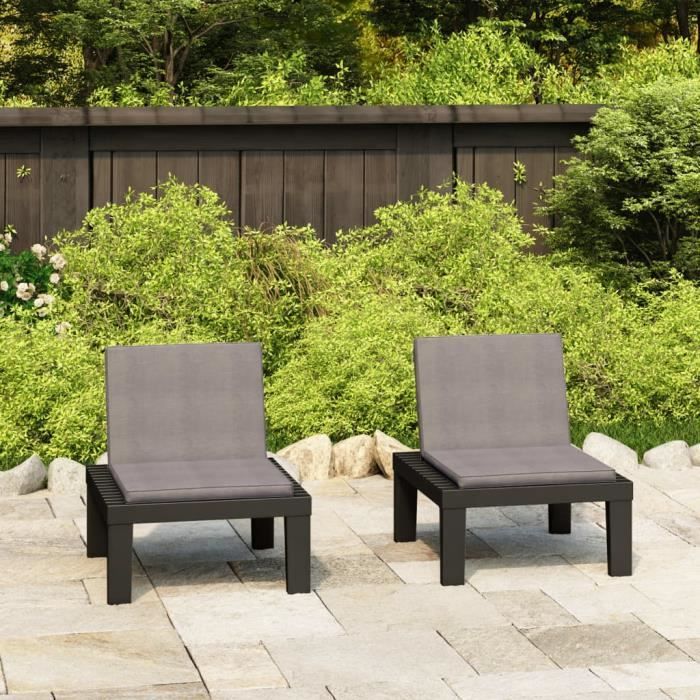 bonne® 38736 lot de 2 chaises de salon de jardin avec coussins contemporain - chaise d'extérieur fauteuil de jardin plastique gr