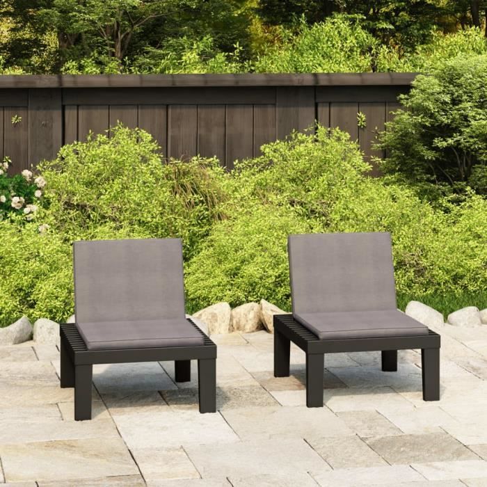 Bonne® 38736 Lot de 2 Chaises de salon de jardin avec coussins Contemporain - Chaise dextérieur Fauteuil de Jardin Plastique Gr