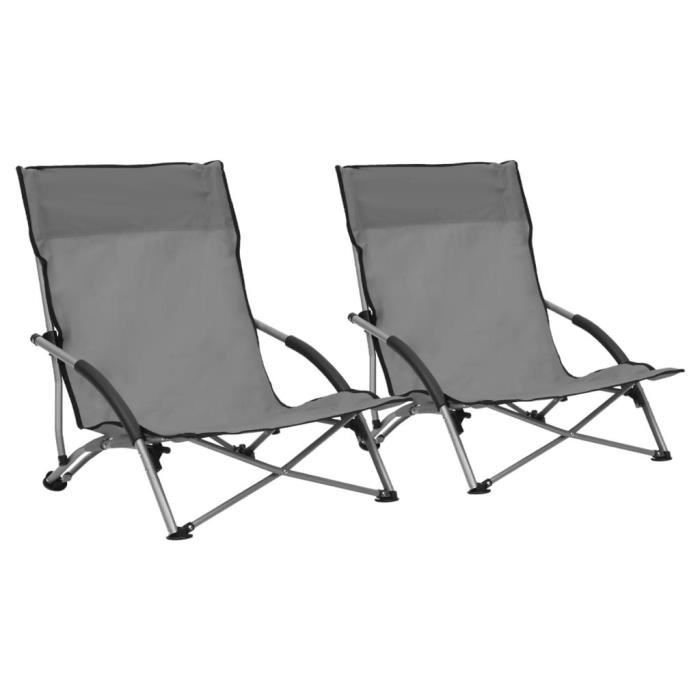 vidaxl chaises de plage pliables 2 pcs gris tissu