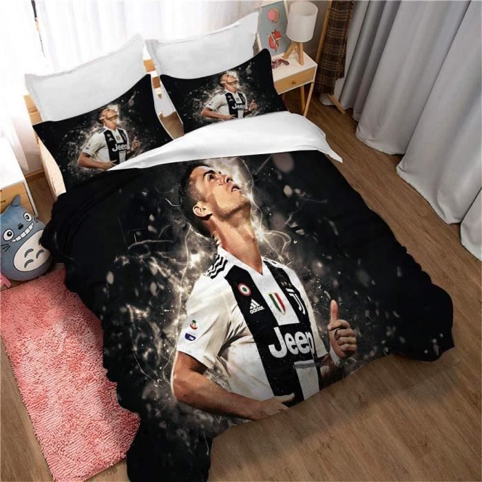 Housse De Couette Football 140x200cm - Microfibre 3D - Avec Taie 65x65cm - Enfant - Les Stars Du Football