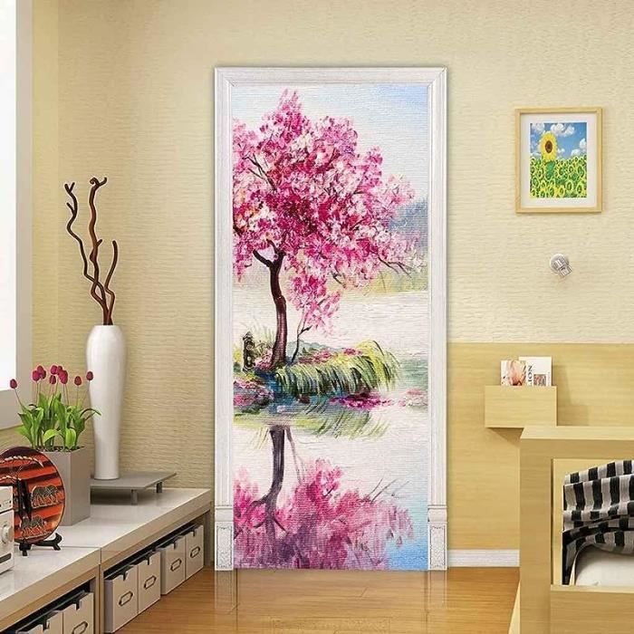 Autocollant Porte 3D Yeux De Chat Noir - Sticker Mural 83x204cm PVC Amovible