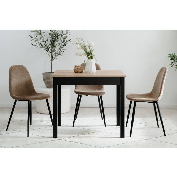 Table à Manger CAPRI - Chêne Artisan & Noir - Carré - 4 personnes - 90 x 67 x 76 cm