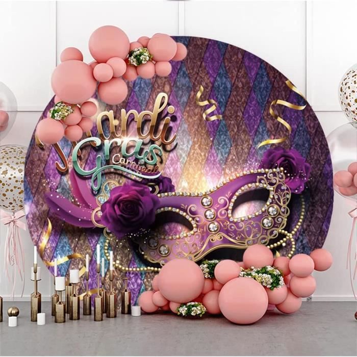 XZEIT Toile De Fond Pour Fête De Mardi Gras – Masque Scintillant Violet Vif Et Doré – Parfait Pour Bal Masqué, Carnaval, Fête – 180,3 X 109,2 Cm – Accessoires De Décoration