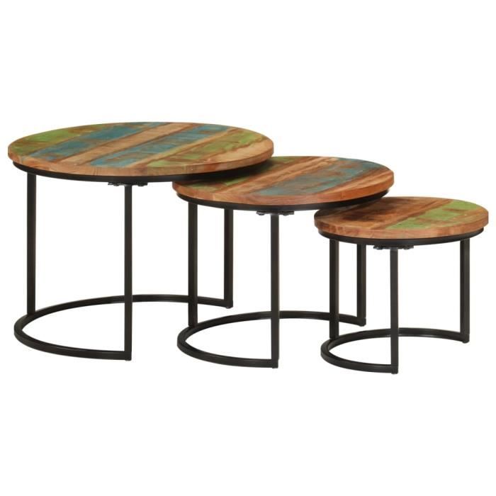 table gigogne - tables gigognes 3 pcs bois massif de récupération - ean 7301306983350