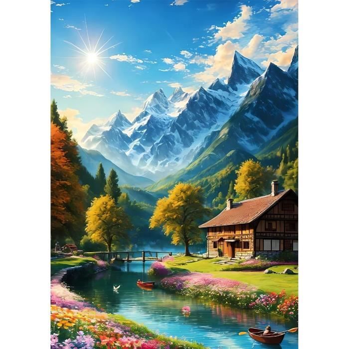 Kits de Peinture Diamant pour Adultes, Peinture Diamant 5D Forêt et Cascade, Kits d'Art Diamant DIY Paysage Lunaire pour Adultes Décor Mural à la Maison 30 x 40 cm