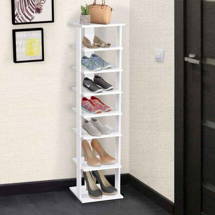 giantex étagère meuble à chaussures en bois à 7 niveaux,range-chaussures 27,5x 26,5x 110 cm,étagère amovible,pour