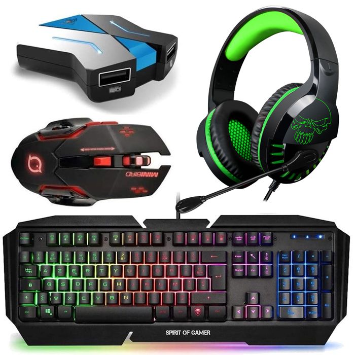 Pack Clavier Gamer LED RGB + Souris + Casque pour PC, Nintendo