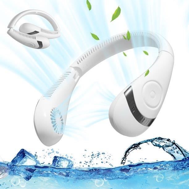 Ventilateur USB Nuque Mini Ventilateur Portable de Cou avec Batterie 3000mAh 3 Vitesses 360°souffle autour - Blanc - Kakoo