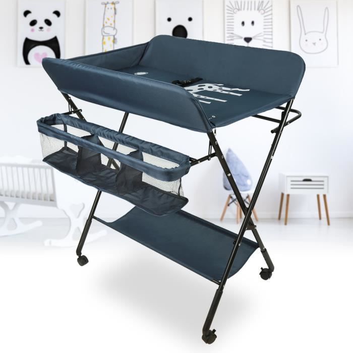 Table à Langer bébé pliable - KEDIA - bleu foncé - Hauteur réglable - Poids jusquà 30 kg - 80*66*98cm