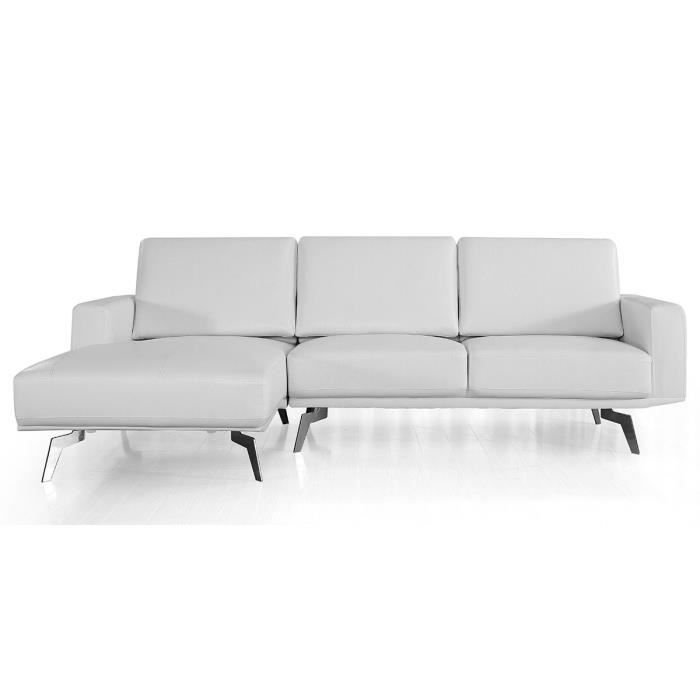 Canapé d'angle gauche en cuir ARYA - Blanc - Gauche - Blanc