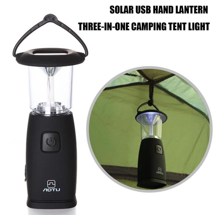 B-USB Rechargeable--Lanterne de camping solaire à LED, chargement USB