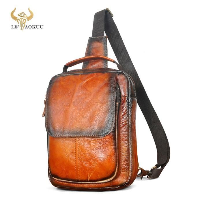Sac Bandoulière Homme En Cuir Véritable - Grand Sac Messager Zippé Pour Tablette, Décontracté, 26x23x9 Cm