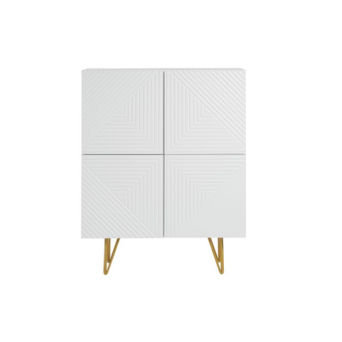 Miliboo - Buffet haut design gravé blanc mat et métal doré 4 portes L86 cm OZEN