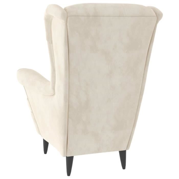 Fauteuil à oreilles - MOTHINESSTO - YY3531 - Crème - Velours - Avec tabouret inclus