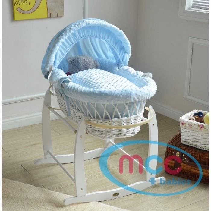 Ensemble Couffin En Osier Naturel Avec Matelas Habillage Couleur Bleu 100 Coton Gaufre Et Pied De Couffin A Bascule Cdiscount Puericulture Eveil Bebe