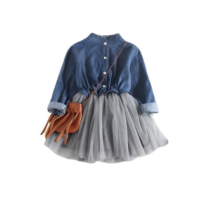 Robe Fille En Jean Stitching Robe Pour Enfant Fille 3 10 Ans Bleu Fonce Cdiscount Pret A Porter