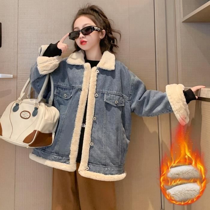 Veste en jean pour filles haut epais en velours pour enfants automne et hiver