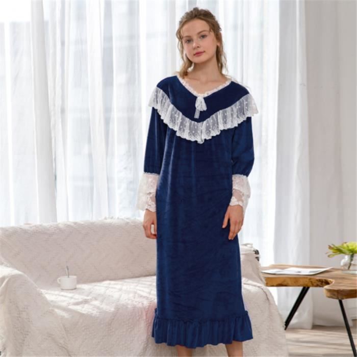 Pyjama Long D Hiver Femmes Jupe Flanelle Pyjamas De Nuit Style Retro Mignon Bleu Littlecat Bleu Cdiscount Pret A Porter