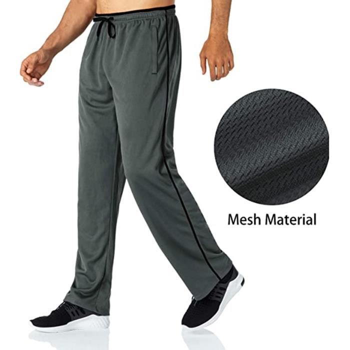 Pantalon de course léger pour hommes, poches zippées, taille élastique, pantalon de survêtement à fond ouvert gris