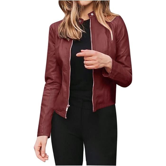 manteau femmes veste en simili cuir zipper manteau court veste blazer à manches longues blouson de motard femme grande taille vin