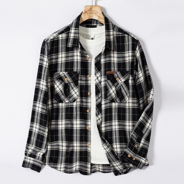 Chemise Carreau Homme INSFITY Casual Sport Bicolore Manches