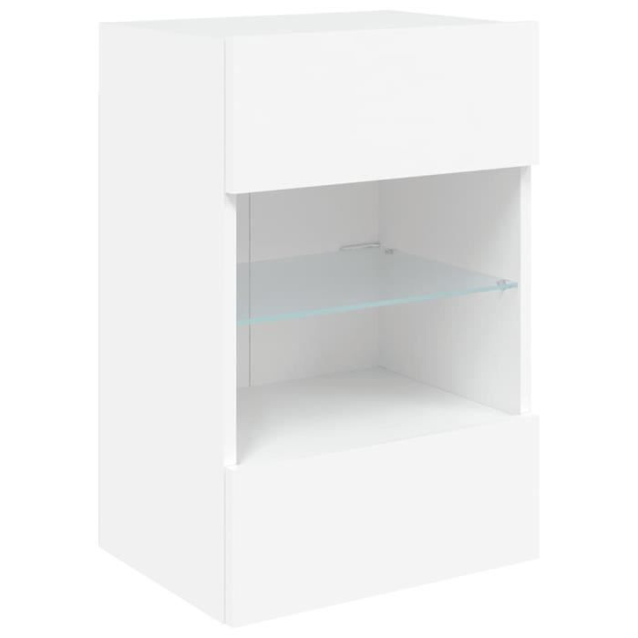 Mobile TV Sospeso Galleggiante Con Luci LED RGB – 2 Pezzi, 40x30x60,5 Cm Bianco, Con Mensola E Vano - 2