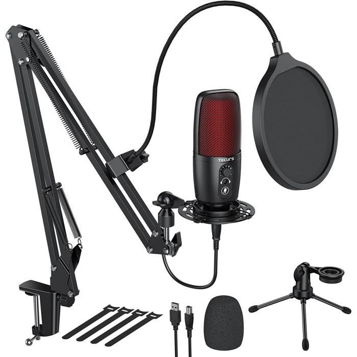 Microphone à Condensateur USB, TECURS Micro PC Kit avec Bras de