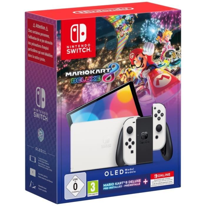 Pack console Nintendo Switch modele Oled + le jeu Mario Kart 8 Deluxe preinstalle + un abonnement de au service Nintendo Switch Online - vue 5