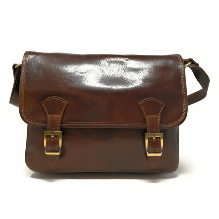 Sac bandoulière en cuir italien Marron foncé Sac bandoulière en cuir italien Marron foncé