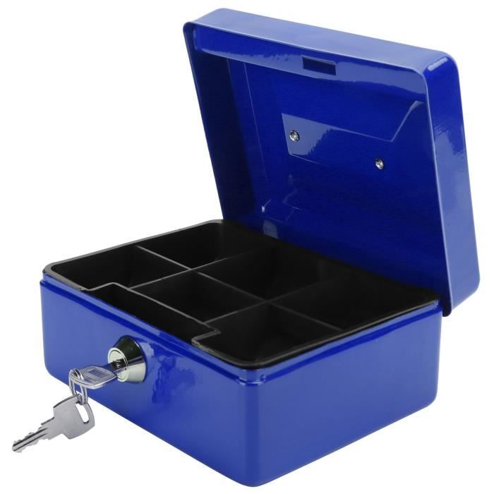 Boîte à Monnaie Verrouillable En Métal épais Bleue - Petite Caisse Portable Avec Poignée - Pour Bureau, Maison Ou Déplacement - 8